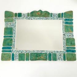 zielone turkusowe mozaikowe lustro,unikat - Ceramika i szkło - Wyposażenie wnętrz