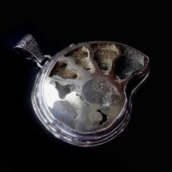 amonit,blask,unikat,surowy,srebro,piryt,muszla, - Wisiory - Biżuteria
