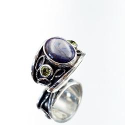 pierścionek z szafirem i oliwinami - Pierścionki - Biżuteria