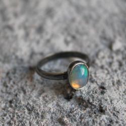 pierścionek srebro opal klasyka oksyda - Pierścionki - Biżuteria