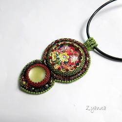 lato,zielony,kwiaty,bead embroidery - Wisiory - Biżuteria