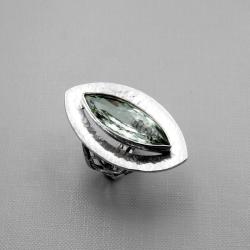 srebrny pierścionek z zielonym ametystem - Pierścionki - Biżuteria