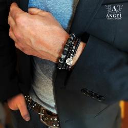 bransolety z czarnego bursztynu,surowa biżuteria - Dla mężczyzn - Biżuteria