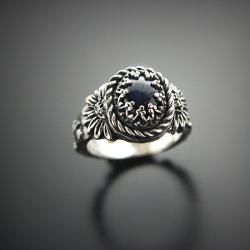 srebrny,pierścionek,z szafirem i kwiatami - Pierścionki - Biżuteria