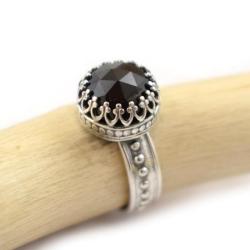 pierścionek,czarny,spinel,retro,okrągły - Pierścionki - Biżuteria