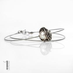 naszyjnik srebrny,wire wrapping,perła - Naszyjniki - Biżuteria