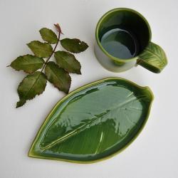 ceramika,kubek,talerzyk,liść,liść ceramiczny - Ceramika i szkło - Wyposażenie wnętrz