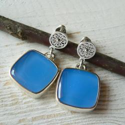 niebieski agat,srebrne kolczyki - Kolczyki - Biżuteria