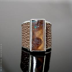 skóra płaszczki,opal,unikat,luksusowy pierścionek - Pierścionki - Biżuteria