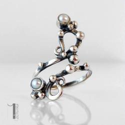pierścionek srebrny,metaloplastyka,perły,925 - Pierścionki - Biżuteria