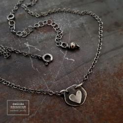 serce,srebro,surowy,oksydowany - Naszyjniki - Biżuteria