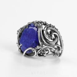 lapis lazuli,wire-wrapping,srebrny - Pierścionki - Biżuteria