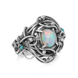 opal,srebrny pierścionek,unikat - Pierścionki - Biżuteria