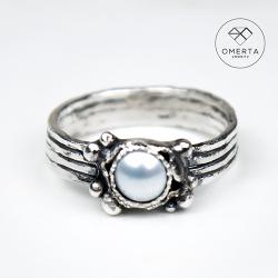 omerta,perła,pierścionek,srebro,oksyda - Pierścionki - Biżuteria