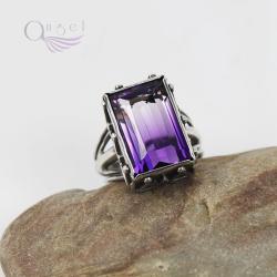 pierścień z ametrynem,fioletowy pierścień - Pierścionki - Biżuteria