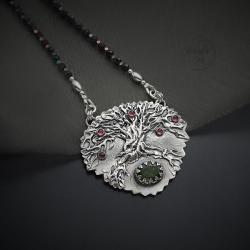 srebrny,naszyjnik,z drzewem,z rodolitem - Naszyjniki - Biżuteria