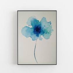 kwiatek,niebieski,akwarela - Obrazy - Wyposażenie wnętrz