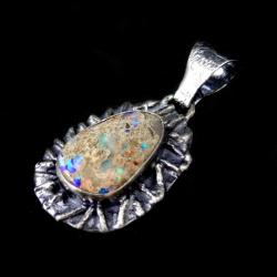 opal,boulder,srebrny,okazały,tęczowy,fioletowy - Wisiory - Biżuteria