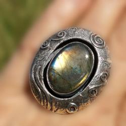 srebrny regulowany pierścionek z labradorytem - Pierścionki - Biżuteria