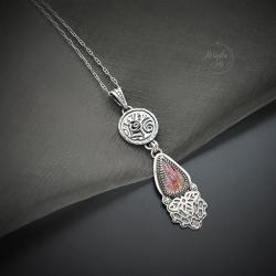 srebrny,naszyjnik,z turmalinem i kwiatem - Naszyjniki - Biżuteria