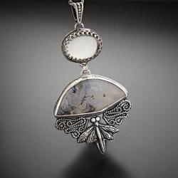 srebrny,naszyjnik,z kryształem górskim i ważką - Naszyjniki - Biżuteria