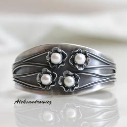 srebro,perła naturalna hodowlana,oksydowane,sat - Bransoletki - Biżuteria