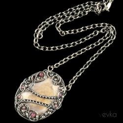 różowy opal,opal peruwiański,wire wrapping - Wisiory - Biżuteria