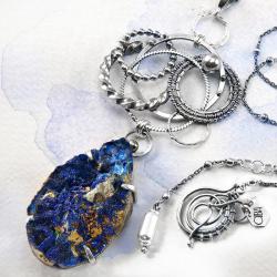 srebrny,naszyjnik,galaktyka,lapis lazuli,ciba - Naszyjniki - Biżuteria