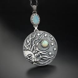 srebrny,naszyjnik,z opalem i słońcem,talizman - Naszyjniki - Biżuteria