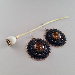 kolczyki czarne,haft koralikowy,na prezent - Kolczyki - Biżuteria