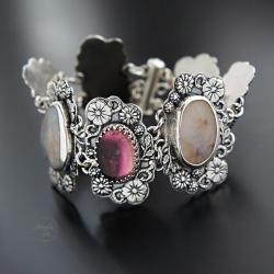 Ekskluzywna srebrna bransoletka z kwiatami - Bransoletki - Biżuteria