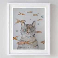 kotek,ryby,akwarela - Obrazy - Wyposażenie wnętrz
