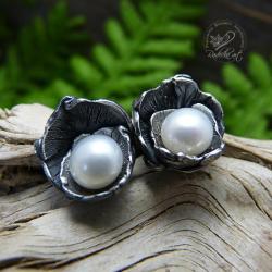 srebrne,perłowe,romantyczne,perła,sztyfty - Kolczyki - Biżuteria