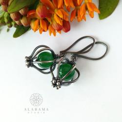 minimalistyczne,srebrne kolczyki,onyks zielony - Kolczyki - Biżuteria