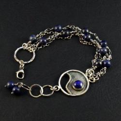 srebrna bransoleta z lapis lazuli - Bransoletki - Biżuteria