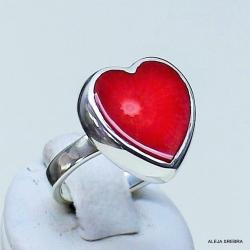 pierścionek serce,pierścionek z koralem,srebro - Pierścionki - Biżuteria