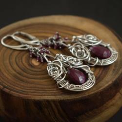 kolczyki,wire-wrapping,srebrne,rubin,eleganckie - Kolczyki - Biżuteria
