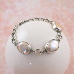 bransoletka,elegancka,beżowa,perły,srebrna - Bransoletki - Biżuteria