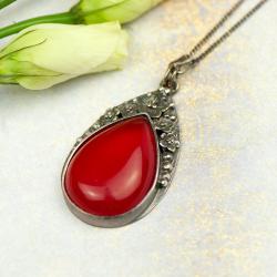 naszyjnik z czerwonym agatem,srebrny,prezent - Naszyjniki - Biżuteria