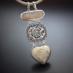 srebrny,naszyjnik,z koralem i opalem szlachetnym - Naszyjniki - Biżuteria