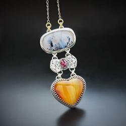 srebrny,naszyjnik,z rubinem,serce - Naszyjniki - Biżuteria