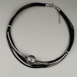 Naszyjnik srebro rzemień - Naszyjniki - Biżuteria