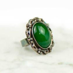 pierzścionek z zielonym agatem,artseko,oksydowany - Pierścionki - Biżuteria