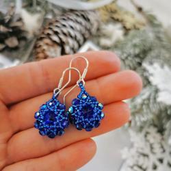 Kolczyki Chabrowe Kwiatuszki Swarovski Srebro - Kolczyki - Biżuteria