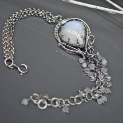 bransoletka,kamień księżycowy,wire wrapping, - Bransoletki - Biżuteria
