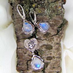 komplet biżuterii srebrnej z kamieniami księżycowy - Komplety - Biżuteria