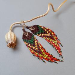 kolczyki indiańskie,z frędzlami,długie - Kolczyki - Biżuteria