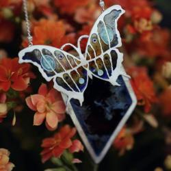 emaliowany wisior z motylem,naszyjnik z ceramiką - Wisiory - Biżuteria