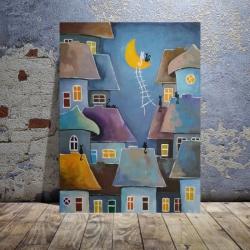 bajka,koty,domki,abstrakcja,akryl - Obrazy - Wyposażenie wnętrz