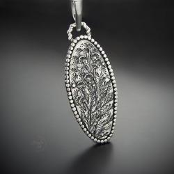 srebrny,naszyjnik,z motywem kwiatów,z turkusem - Naszyjniki - Biżuteria